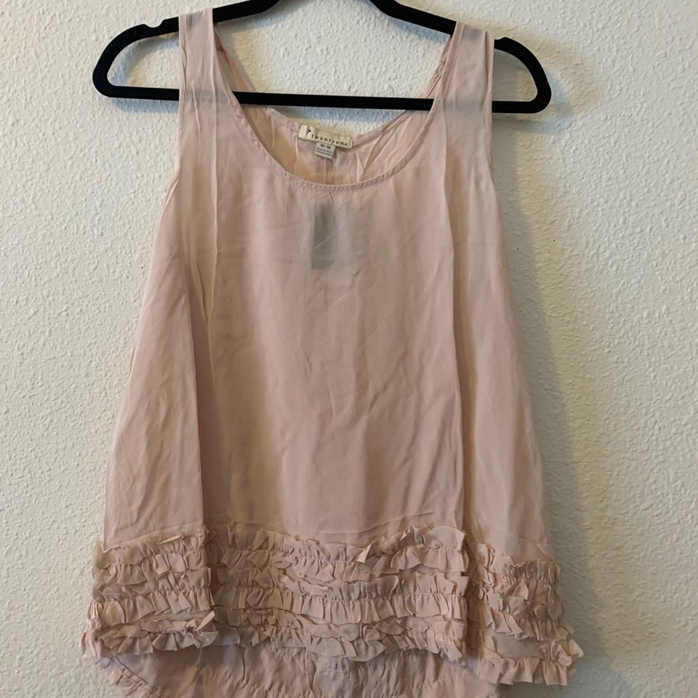 Light rose pink tank with ruffles at bottom